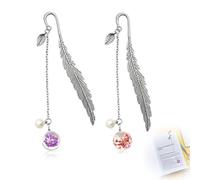 SULIUDAJI Segnalibro Personalizzato, 2 Pcs Segnalibri in Piume di Metallo, Segnalibro classico retrò, a forma di piuma con perline per lettori, donne e bambini