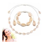SULIUDAJI Set Da 2 Pezzi Tra Cui Un Braccialetto E Una Collana Di Conchiglie Regolabile Girocollo Con Conchiglie Naturali Cavigliera Con Conchigliette Per Donne Ragazze Gioielli Hawaiani Da Spiaggia