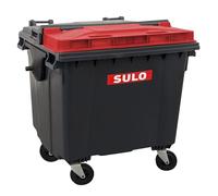 Sulo Mini bidone della spazzatura da 1100 l, replica | Pattumiera da tavolo piccola | Scrivania da scrivania | Portapenne | Grigio con coperchio rosso | Pezzo da collezione | 18 x 18 x 15 cm