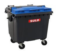 SULO Mini bidone della spazzatura da 1100 l, replica | Pattumiera da tavolo piccolo | porta penne da scrivania | grigio con coperchio blu | pezzo da collezione | 18 x 18 x 15 cm