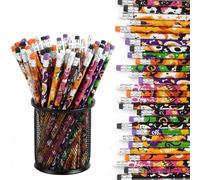 SULOLI 24 Pezzi Matite con Gomma Halloween,Matite Colorate in Legno,Gadget Regalini Fine Festa di Halloween per Bambini,Premi Scolastici