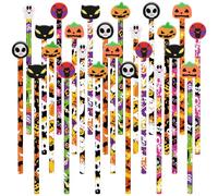 SULOLI 24 Pezzi Matite di Legno Halloween,Matite Colorate di Fumetto con Gomma,Gadget Regali Festa di Halloween per Bambini,Premi Scolastici