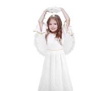 SULOLI Costume da Angelo,Vestito d'angelo Bianco con Ali ed Aureola,Costume Bambini per Natale, Carnevale,Halloween (L)