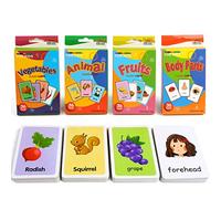 SULOLI Set di 4 scatole di carte educative per bambini, con animali, frutta, verdura e parti del corpo, per la promozione della lingua, 7,8 x 11,7 cm, per bambini piccoli