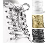 SULPO 2 paia di lacci con glitter piatti - Lacci glitterati per sneaker, stivali e scarpe da festa, lunghezza 90 cm fino a 150 zm, argento, 150 mm