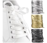 SULPO 2 paia di lacci con glitter piatti - Lacci glitterati per sneaker, stivali e scarpe da festa, lunghezza 90 cm fino a 150 zm, bianco, 150 mm