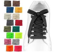 SULPO 2 paia di lacci piatti - 12 mm di larghezza per scarpe - 60 - 200 cm - lavabile e resistente agli strappi poliestere - 18 colori, Nero , 150cm - 2 Paare