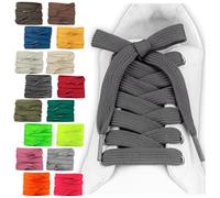 SULPO 2 paia di lacci piatti - 12 mm di larghezza per scarpe - 60-200 cm - Lavabili e resistenti allo strappo in poliestere - 18 colori, grigio scuro, 75cm - 2 Paare