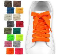 SULPO 2 paia di lacci piatti - 12 mm di larghezza per scarpe - 60-200 cm - Lavabili e resistenti allo strappo in poliestere - 18 colori, Colore: arancione., 180cm - 2 Paare