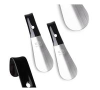 SULPO Set Pacco da 2 Calzascarpe in Metallo - Calzascarpe in Acciaio Inox e Alluminio - Foro per Appendere e Manico in Gomma per Calzare Facilmente - Per Anziani, Donne Incinte, Disabili - 2x 15 cm