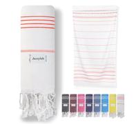 SULTAN Peshtemal | Telo hammam in 100% cotone con classico motivo a righe | Leggero, assorbente e ad asciugatura rapida | Ideale per sauna, bagno turco, spiaggia o viaggi | Corallo-bianco, 90x180 cm