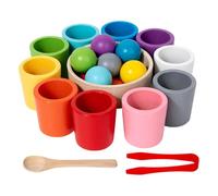 Sulxyi Balls in Cups Toys, Matching Wooden Games, Learning Color Sorting, Counting Balls Toy, Color Sorting Toys, Rainbow Balls Cups, Educational and Fun Colorful Rainbow Balls for Kids, Boys, Girls