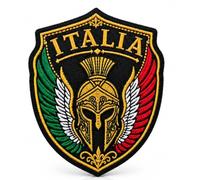 SUMA SHOP - Bandiera Scudo Italia, Toppa Ricamata Termoadesiva, Patch Tricolore con Elmo Romano