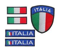 SUMA SHOP - Set 5 Toppe Italia ricamate termoadesive, patch tricolore scudetto e bandiera, iron on sew on patch per giubbotti moto jeans zaini, embroidered patches Italia