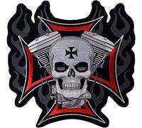 SUMA SHOP - Toppa, Moto Croce Di Malta Teschio, toppa termoadesiva posteriore grande per gilet da motociclista, Patch Biker, Patch Ricamata per giubbotti moto fai da te (Croce Mlta Skull)