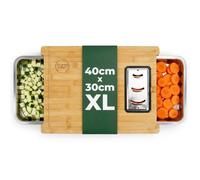 Suma Smart Tagliere in bambù | Extra Large 40 cm x 30 cm - Tagliere in legno con 2 vassoi estraibili in acciaio inox e 4 grattugie intercambiabili | Set completo, ottimizza la tua cucina.