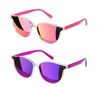 Sumato Occhiali da sole rotondi Cat Eye per le donne alla moda occhiali da sole classici vintage stile designer UV400 protezione lenti a specchio rosa ragazze uomini, rosa e viola.