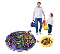 SUMBABO Sacco Raccogli Tappetino per Giocattoli Lego - Giocattoli Organizer Contenitore Borsa per Telo Duplo con Tappo può come Regalo 2 pezzi = 1 blu grande + 1 mini giallo