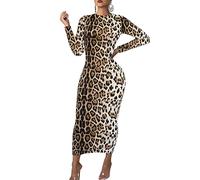Sumche Abito Aderente a Maniche Lunghe da Donna, Maxi Casual, per Feste in Discoteca, Abito Lungo Aderente, Marrone Leopardato., S