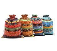 SumDirect, 20 Sacchetti per Monete Gioielli in Cotone Egiziano, Stile Etnico Lino Iuta Sacchetti Regalo, Coulisse Cotone Riutilizzabile Sacchett, Sacchetti per Confetti(20x25cm)