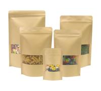SumDirect 50 pezzi Sacchetti di Kraft Zip Carta Richiudibili con Chiusura,Buste per Alimenti Imballaggio con Finestra per Chicco Di Caffè Foglia, Biscotti, Tee, Snack (18 x 26cm)