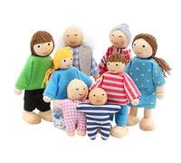 SumDirect Set di 8 Felice Famiglia di Bambole di Legno, burattino per bambini giocare casa regalo (Style 1)