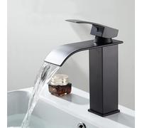 Sumeber Rubinetto da bagno, a cascata in acciaio inox, con beccuccio, altezza 110 mm, miscelatore monocomando per lavabo, acqua calda e fredda, per bagno (nero)