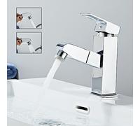 Sumeber Rubinetto da bagno con rivestimento estraibile, rubinetto per lavabo alto, con 2 tipi di getto, rubinetto, in acciaio inox, per bagno, colore nero opaco, Quadrato Argento