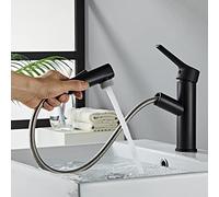 Sumeber Rubinetto da bagno con rubinetto estraibile per lavabo con 2 tipi di getto, adatto per lavabo, caldo e freddo (nero estraibile)