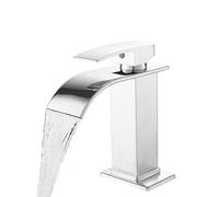 Sumeber Rubinetto per bagno, a cascata, in acciaio inox, con beccuccio, altezza 110 mm, miscelatore monocomando per lavabo, acqua calda e fredda (cromato)