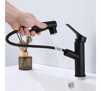 Sumeber - Rubinetto per il bagno, rubinetto per lavabo con doccetta estraibile, ideale per lavare i capelli, miscelatore a una manopola con bocca girevole (3 funzioni Nero)