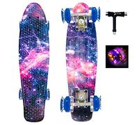 Sumeber Skateboard per Bambini Mini Cruiser Skateboard Completo da 22 Pollici con Ruote Luminose a LED per Adulti Bambini Principianti Ragazze Ragazzi Regalo di Compleanno (Galaxy)