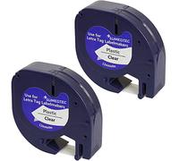 Sumedtec - Confezione da 2 pezzi x Compatibile con DYMO 12267 S0721530 S0721550 nero su trasparente 12 mm x 4 m nastri in plastica per stampanti Dymo LetraTg LT100H LT100T LT110T