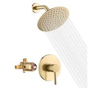 sumerain - Set di rubinetti doccia in ottone spazzolato, valvola di bilanciamento della pressione anti-scottatura, 20,8 cm, extra sottile, con valvole di ritegno di non ritorno