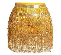 SUMERSHA Danza del Ventre Hip Sciarpa Paillettes Nappa Gonna Wrap Sparkly Rave Costume per Le Donne, Oro, 48