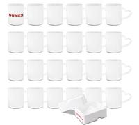 Sumex Set di 24 tazze da caffè in ceramica bianca con manico a forma di cuore, per tè, latte, latte, cioccolata calda, 325 ml