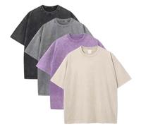 Sumleno Confezione da 4 magliette oversize estive da uomo unisex vintage larghe in cotone pesante a maniche corte sciolto solido casual top, nero+grigio+viola+beige, M