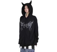 Sumleno Felpa con cappuccio da donna con cerniera e corno del diavolo Y2K abbigliamento oversize emo Alt felpa con cappuccio punk gotico estetico grunge pullover, B Mezzanotte, Large