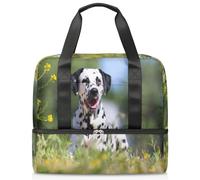 Summe Dalmatian Dog Sports Duffle Bag per donne uomini ragazzi Kirls carino cane weekend borse notte bagnato separato 21 L Tote bag per viaggi, palestra, yoga, Colore, 21L, Organizer per borse