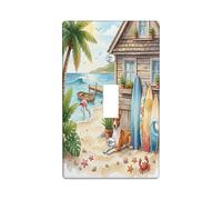 Summer Basenji - Placca di copertura decorativa per interruttore della luce a 1 banda, con interruttore singolo, motivo: cucciolo costiero sulla spiaggia, piastra elettrica tropicale per camera da