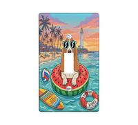 Summer Basset Hound Dog Beach Decorative Light Switch Cover Piastra da parete 1 Gang Single Toggle, Coastal Puppy Beachy Nuotare Piastra elettrica per stanza, Copertura interruttore tropicale