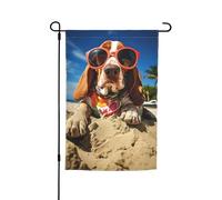 Summer Basset Hound My Love Dog On The Beach Bandiera da giardino vibrante bifacciale 12 X 18 pollici Decorazione per casa e giardino