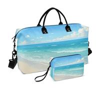 Summer Beach Blue Waves Borsa da viaggio a tracolla Weekend Tote Sport Borsone con tracolla regolabile per sport di grande capacità, Estate spiaggia onde blu, 1 size