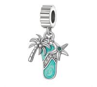 Summer Beach Collection Charm per braccialetti Pandora, a forma di stella marina e palma, elegantemente placcato in argento fine decorato con cristalli scintillanti, in confezione regalo, One Size