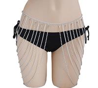 Summer Beach Hot Sexy Crystal Thigh Leg Body Chain Beach Jewelry Bikini Belly Body Waist Link Sexy Necklace for Women(Silver)