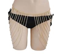 Summer Beach Hot Sexy Crystal Thigh Leg Body Chain Beach Jewelry Bikini Belly Body Waist Link Sexy Necklace for Women(Metallic)