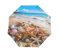 Summer Beach - Ombrello compatto, adatto per borsa e zaino, colore: Blu | Ombrello piccolo da viaggio, con stampa rivolta verso l'esterno, design a 3 pieghe, 293 g