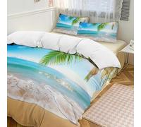 Summer Beach - Set copripiumino da 3 pezzi con 2 federe, motivo mare oceano, caldo, chiusura con cerniera, morbido set di biancheria da letto per tutte le stagioni, 201 x 229 cm