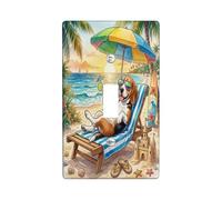 Summer Beagle Dog Beach Decorative Light Switch Cover Plate 1 Gang Single Toggle, Coastal Puppy Beachy Lounger piastra elettrica per stanza, copertura interruttore tropicale