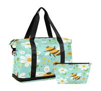 Summer Bee and Daisy - Borsone da viaggio con motivo floreale, impermeabile, per palestra, sport, weekend, con scomparto, Summer Bee e Daisy Floreale, Taglia unica, Borsone da viaggio